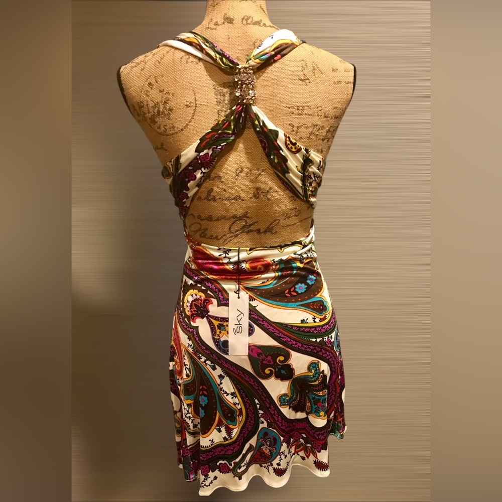 SKY Elegant Multicolor Paisley Dress Rhinestone Accents - Picture 5 of 12